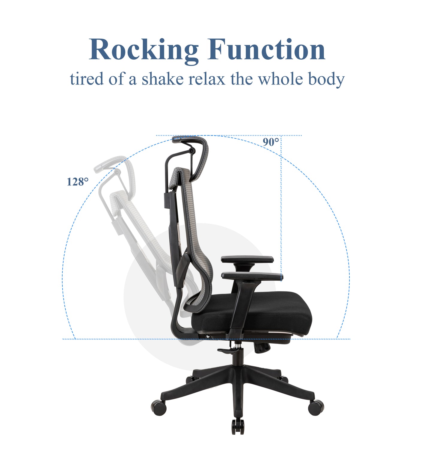 Excustive office chair with headrest and 2D armrest, chase back function with 7 gears adjustment, tilt function max 128°,300lbs,Black mesh imported from Germany, BIFMA CERTIFICATED