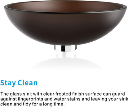 F&R Glass Vessel Bathroom Sink Handmade Thick & Durable, Artistic Bathroom Sink Tempered Glass Vessel Sink, Top Mount Bathroom Sinks Above Counter, Gold Brown