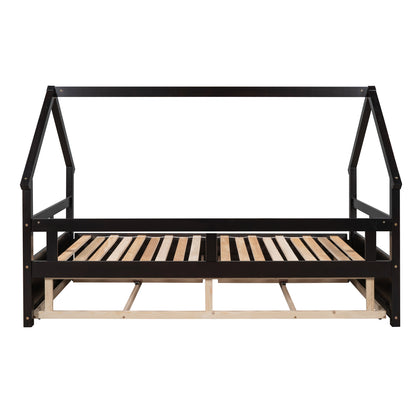 Extending Wooden Daybed with Two Drawers, Espresso