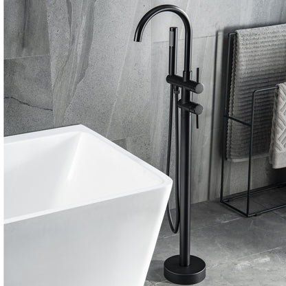 TrustMade Double Handle Freestanding Tub Filler with Handshower, Matte Black - R01