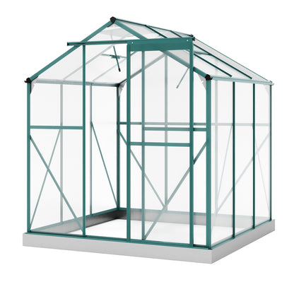 TOPMAX Upgraded Outdoor Patio 6.2ft Wx6.3ft D Greenhouse, Walk-in Polycarbonate Greenhouse with 2 Windows and Base,Aluminum Hobby Greenhouse with Sliding Door for Garden, Backyard, Green