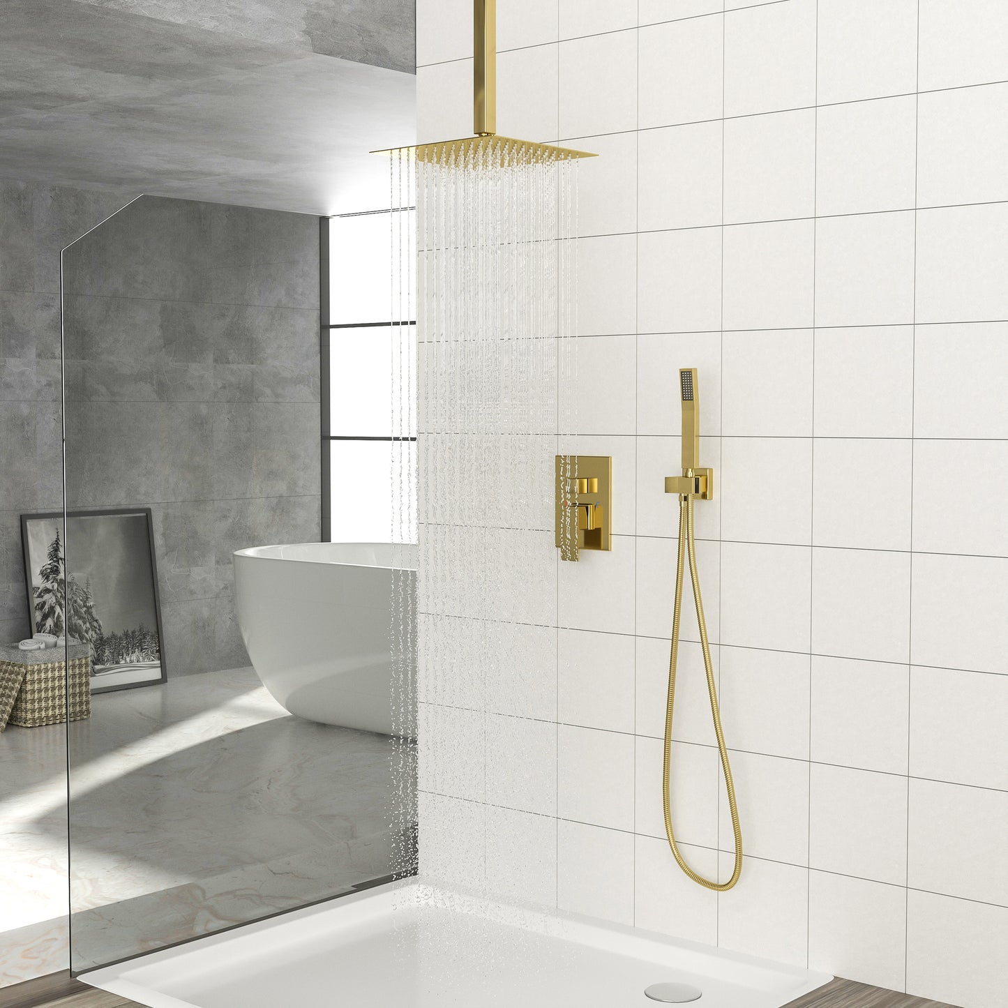 16" Rain Shower Head Systems, Gold,Ceiling Mounted shower