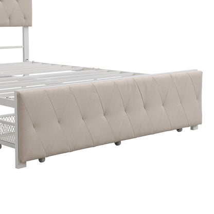 Full Size Storage Bed Metal Platform Bed with a Big Drawer - Beige