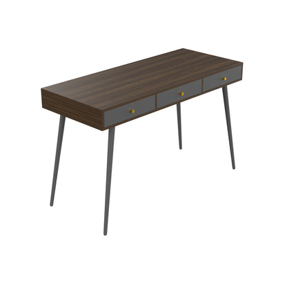 Update Writing Desk 47" with 3 Drawers|Modern Mid Century Desk for Home Office (Walnut + Dark Grey)