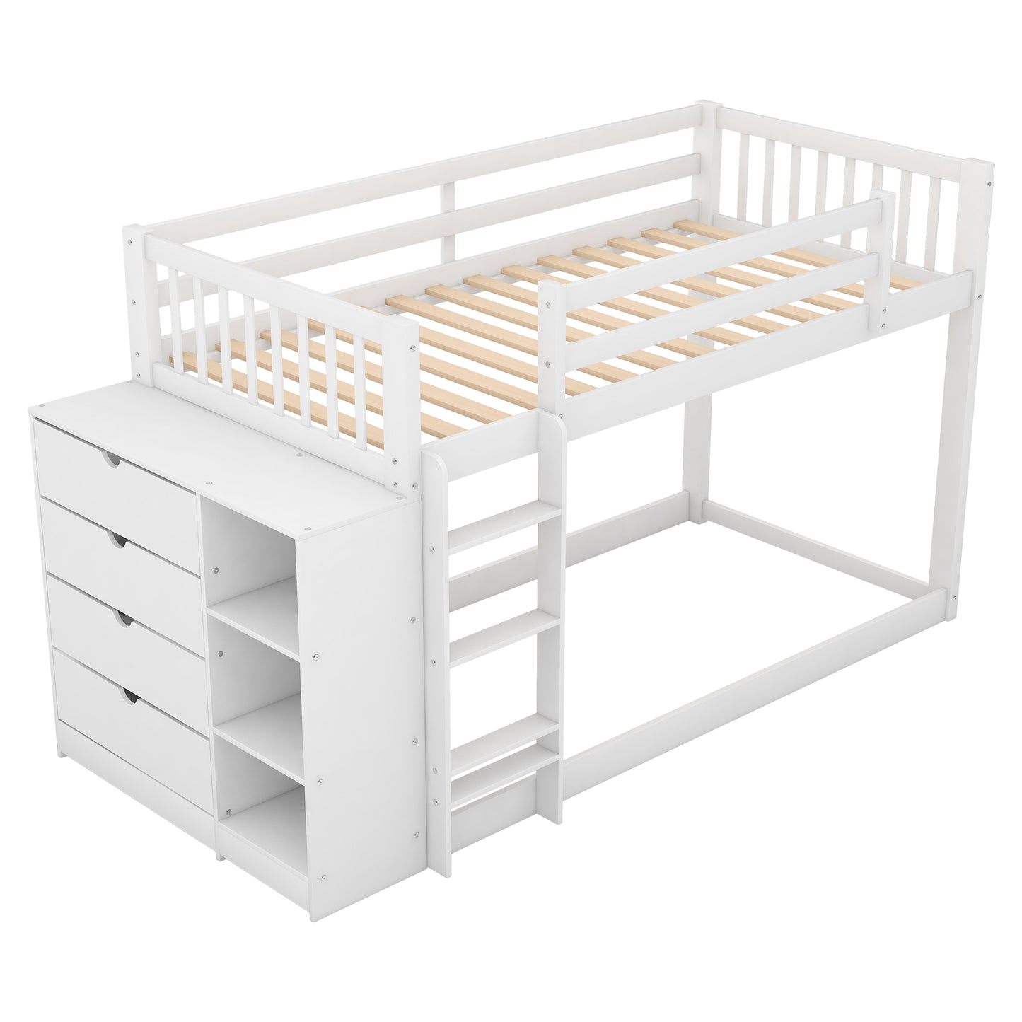 Twin over Twin Bunk Bed with Attached Cabinet and Shelves Storage,White (OLD SKU:GX000513AAK)(Expected Arrival Time:9.5)