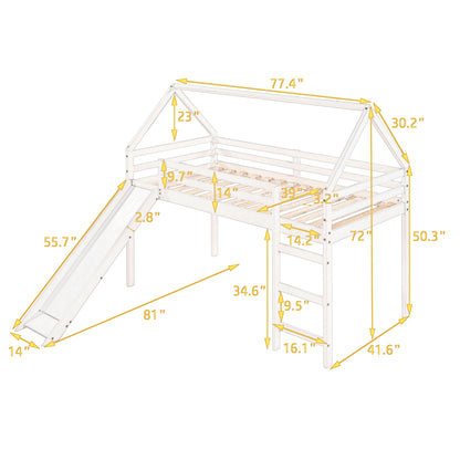 Twin Size Loft Bed with Slide, House Bed with Slide,Gray(OLD SKU :WF281158AAE)