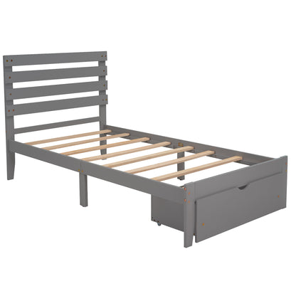 Twin Size Platform Bed with Drawer, Gray(New SKU:WF288467AAE)