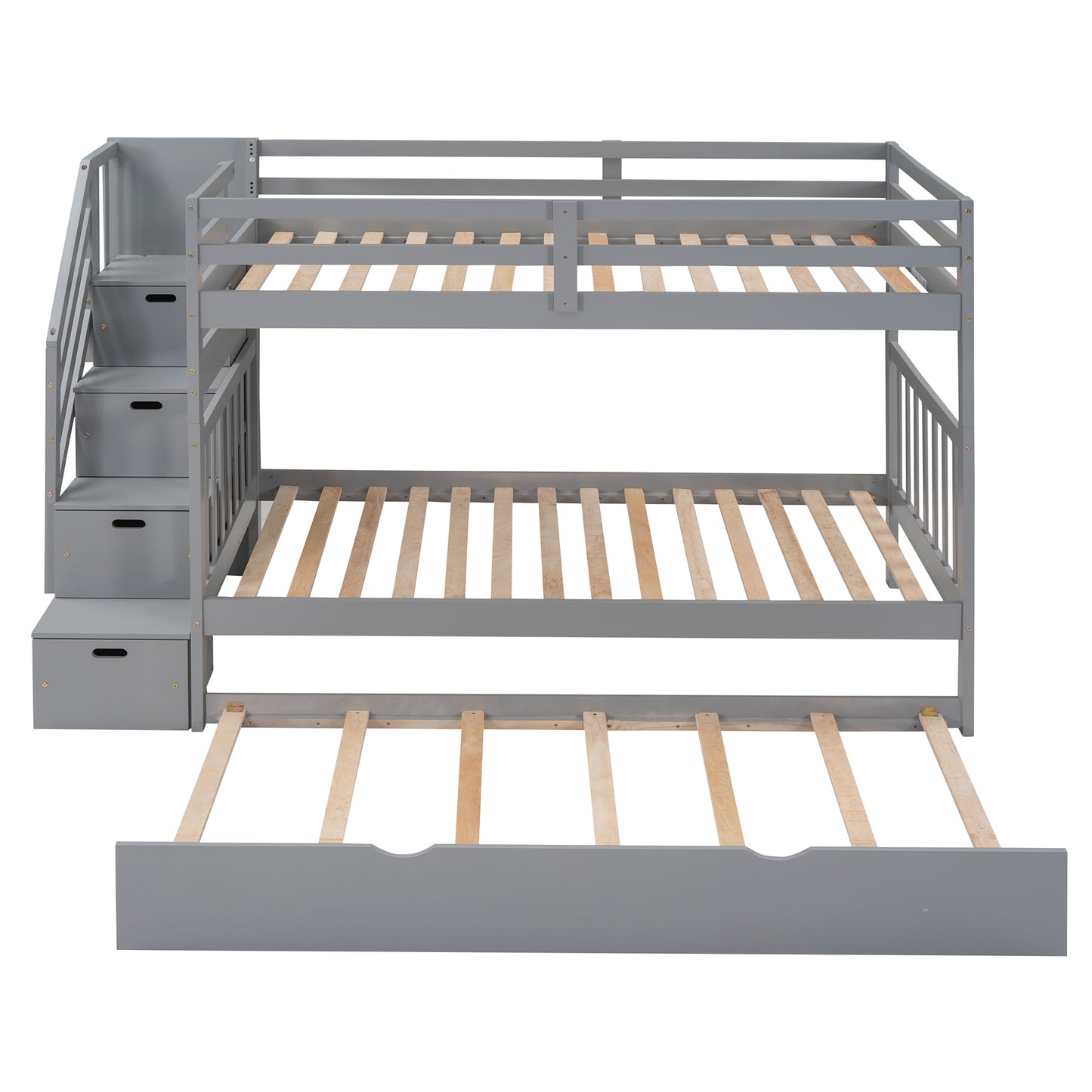 Twin over Twin/Full Bunk Bed with Twin Size Trundle (Gray)(OLD SKU :LP000025AAE)