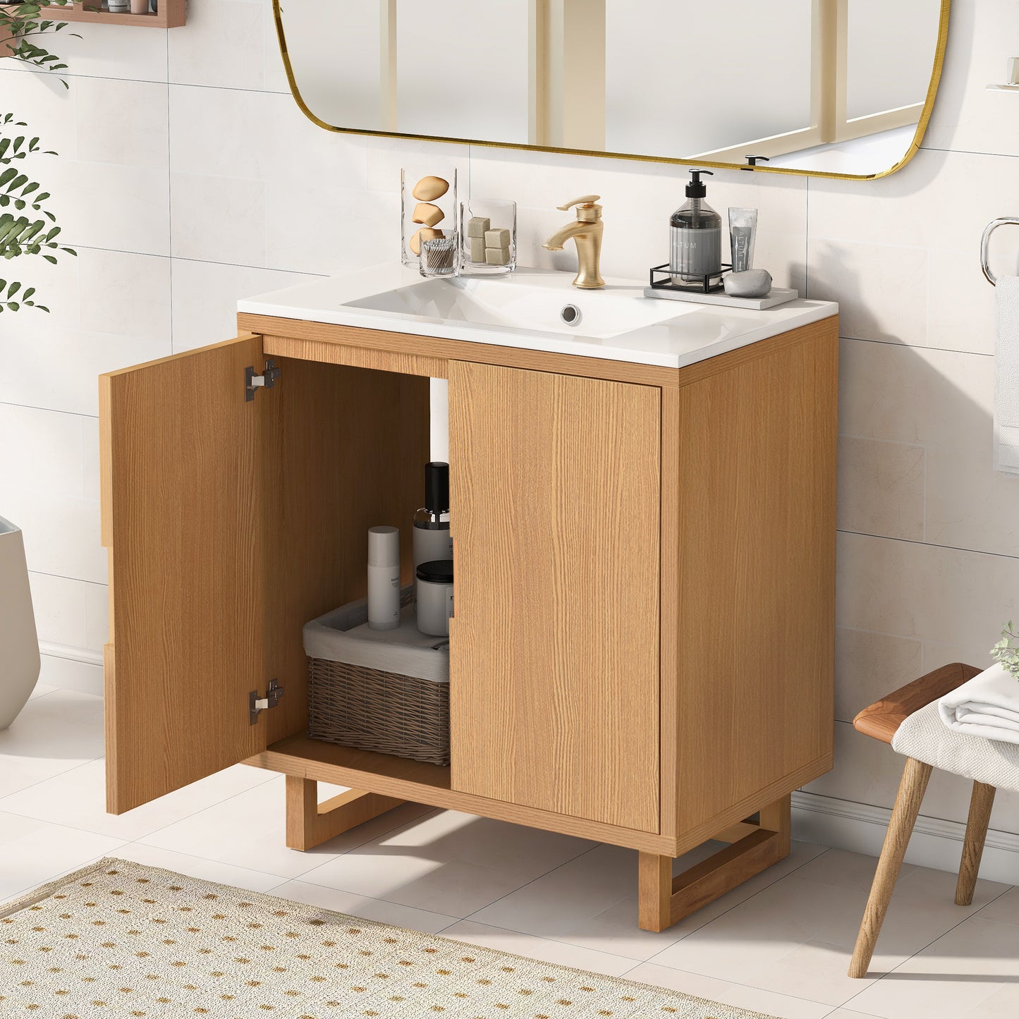 30" Bathroom vanity Set with Sink，Combo Cabinet ，Bathroom Storage Cabinet,Solid Wood Frame