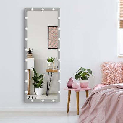 Modern Wall standing Bedroom Hotel Full Length Mirror with LED Bulbs Touch Control Whole Body Dressing Hollywood Vanity Mirror With 3 color Lights