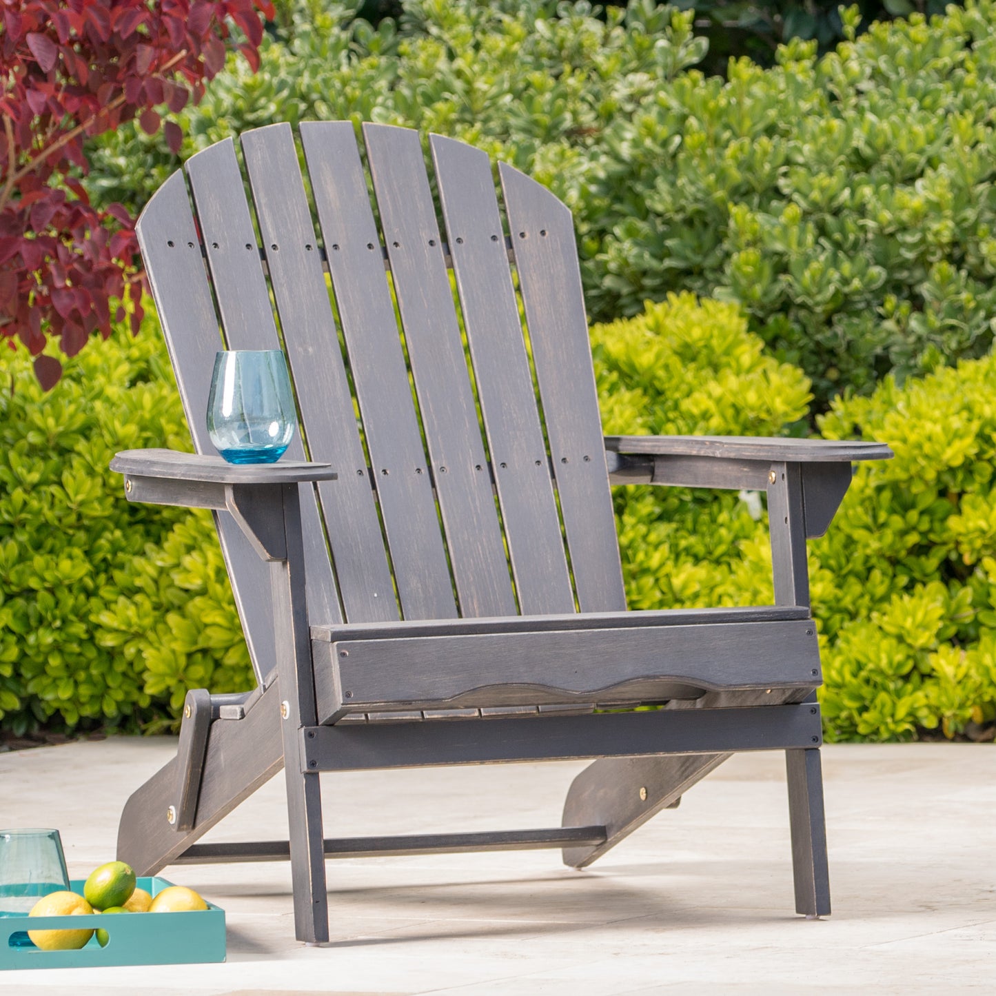 Outdoor Solid Wood Foldable Adirondack DARK GREY Chair