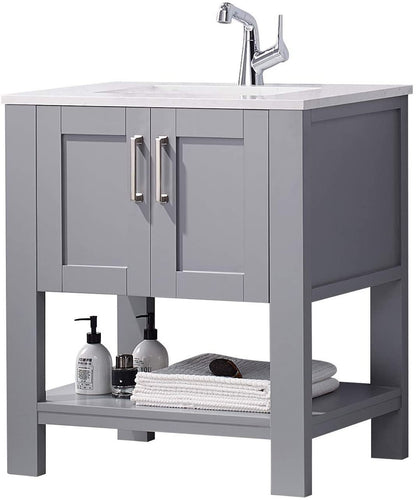 F&R Gray Bathroom Vanity with Sink 30 Inch Bathroom Vanity Canbinet Modern Bathroom Sink Vanity with Marble Countertop and White Ceramic Sink