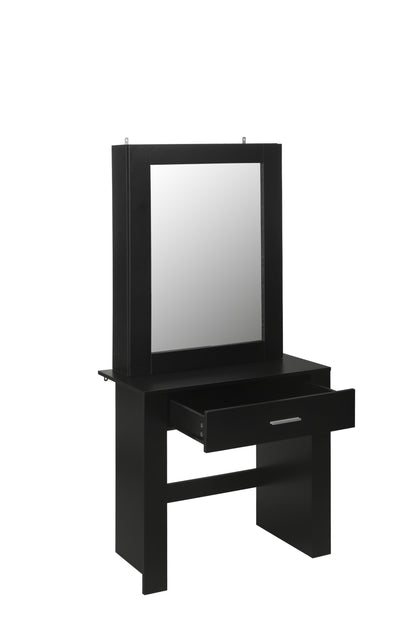 Vanity Desk with Mirror & Stool, Black Makeup Table with Storage Shelves & Drawer, Vanity Set for Girls Women