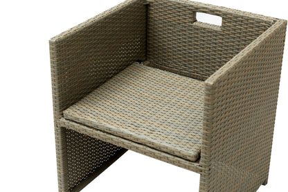 9 all-weather PE rattan terrace outdoor dining dialogue combination, with coffee table, chair, foot mat storage, detachable cushion (brown rattan, beige cushion)