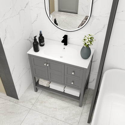 Bathroom Vanity With Soft Close Drawers and Gel Basin,36x18