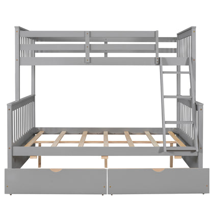 Twin-Over-Full Bunk Bed with Ladders and Two Storage Drawers(Gray)( old sku:LT000165AAE）