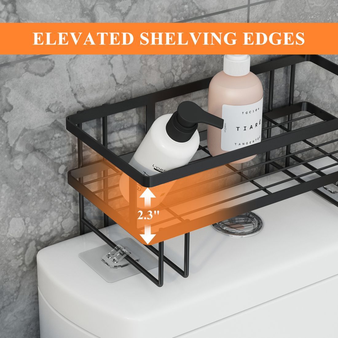 Over The Toilet Storage, Bathroom Organizer Shelves, Multifunctional Toilet Rack with Adhesive Base and Hooks,No Drilling Space Saver with Wall Mounting Design