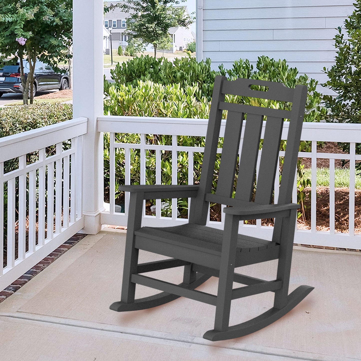 Presidential Rocking Chair HDPE Rocking Chair Fade-Resistant Porch Rocker Chair, All Weather Waterproof for Balcony/Beach/Pool Gray