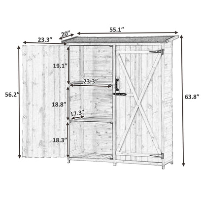 TOPMAX Outdoor 5.3ft Hx4.6ft L Wood Storage Shed Tool Organizer,Garden Shed, Storage Cabinet with Waterproof Asphalt Roof, Double Lockable Doors, 3-tier Shelves for Backyard, Gray