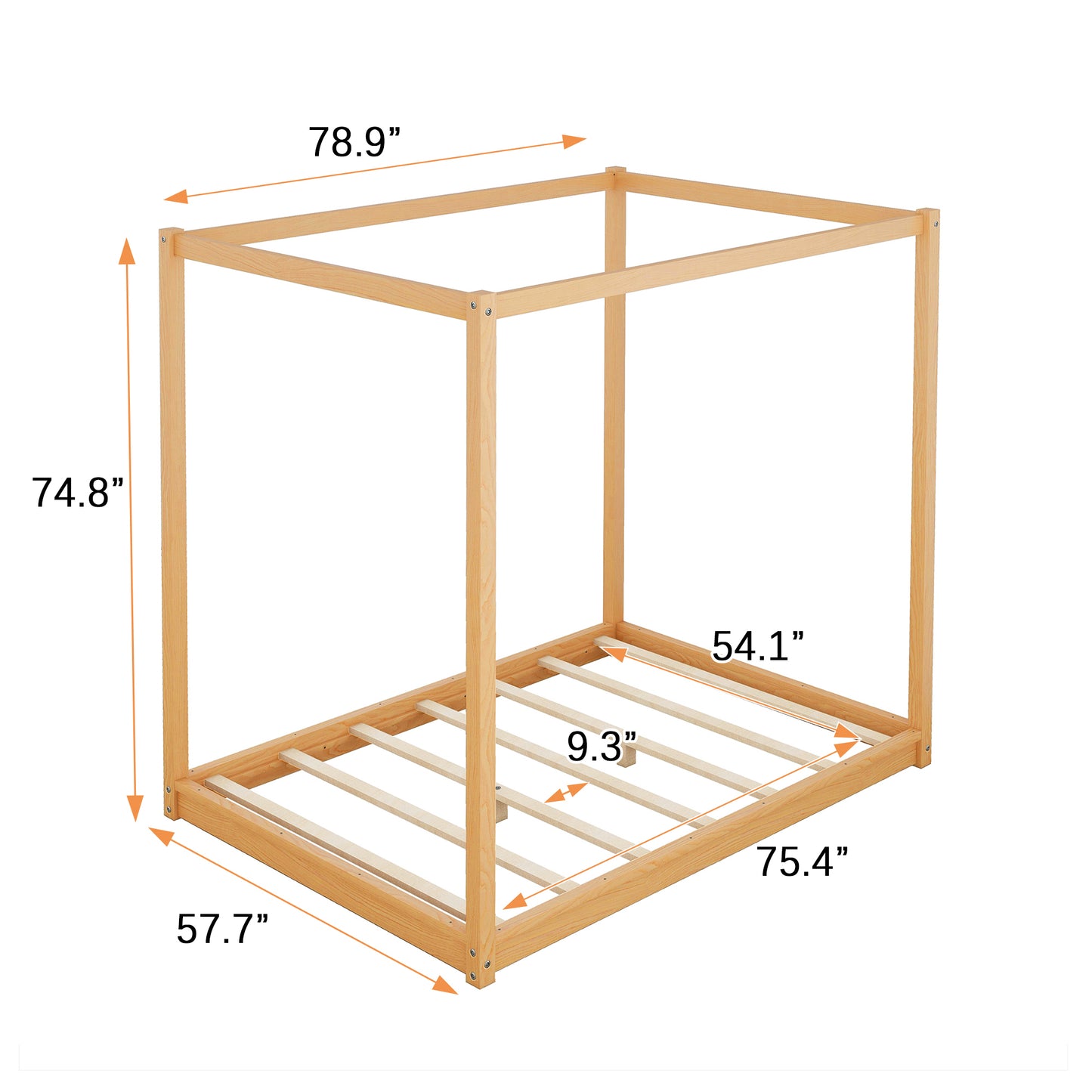 Full Size Canopy Platform Bed with Support Legs,Natural