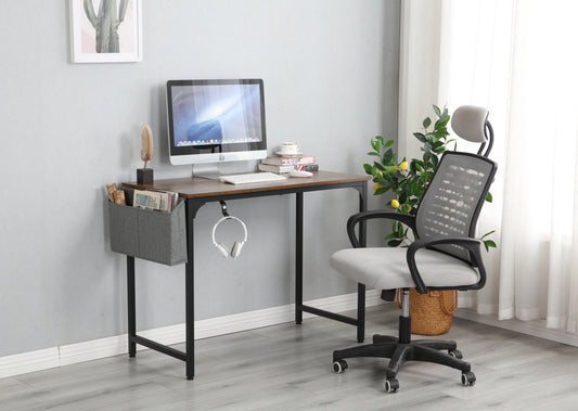 Study Computer Desk 40" Home Office Writing Small Desk, Modern Simple Style PC Table, Black Metal Frame, Rustic Brown
