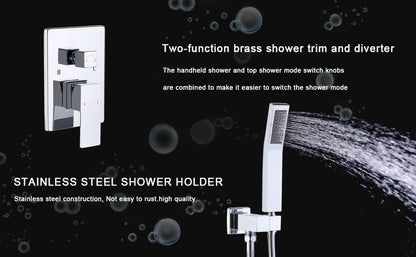 （原L-8002S）Shower System Shower Faucet Combo Set Wall Mounted with 10" Rainfall Shower Head and handheld shower faucet, Chrome Finish with Brass Valve Rough-In