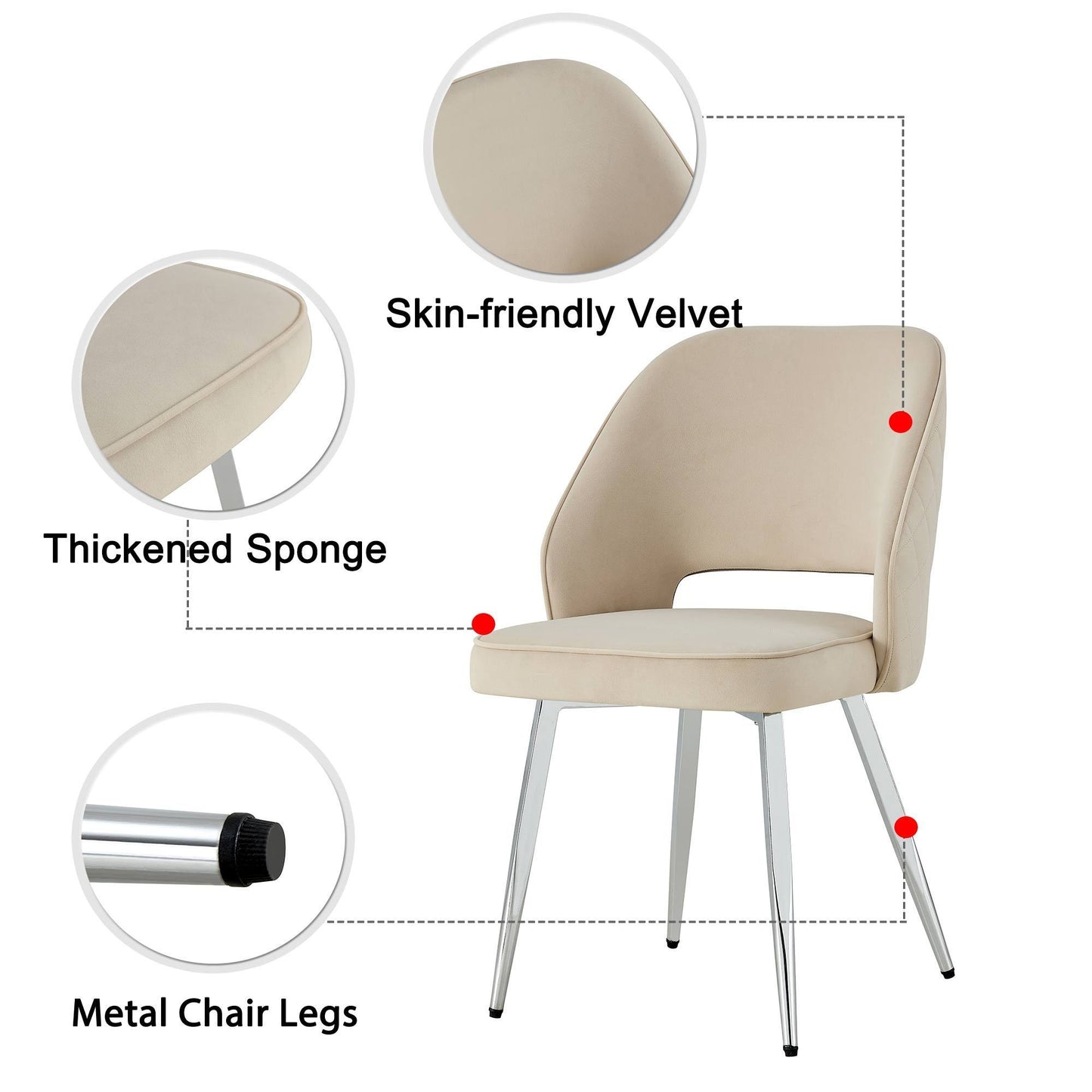 Modern Dining Chairs, Velvet Accent Chair, Living Room Leisure Chairs, Upholstered Side Chair with Metal Legs for Dining Room Kitchen Vanity Patio Club Guest (Set of 2) （Light Grey Office Chairs）