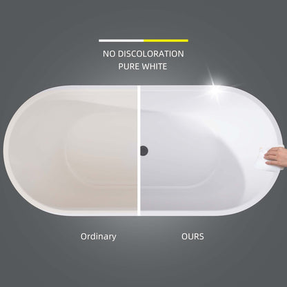 55" Acrylic Free Standing Tub - Classic Oval Shape Soaking Tub, Adjustable Freestanding Bathtub with Integrated Slotted Overflow and Chrome Pop-up Drain Anti-clogging Gloss Black