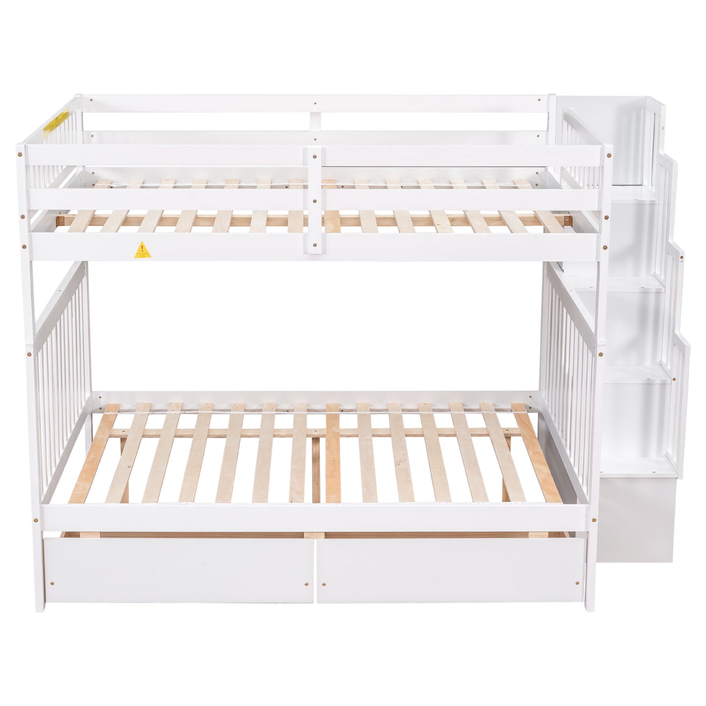 Full Over Full Bunk Bed with 2 Drawers and Staircases, Convertible into 2 Beds, the Bunk Bed with Staircase and Safety Rails for Kids, Teens, Adults, White