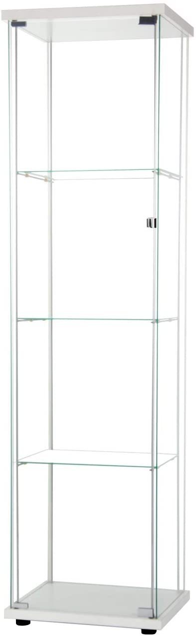 Glass Cabinet-w       Glass Display Cabinet 4 Shelves with Door, Floor Standing Curio Bookshelf for Living Room Bedroom Office, 64” x 17”x 14.5”, White