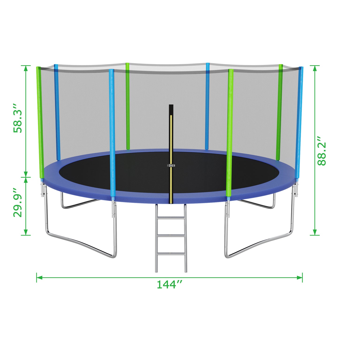 12FT Trampoline for Kids with Safety Enclosure Net, Ladder d 8 Wind Stakes, Spring Cover Padding