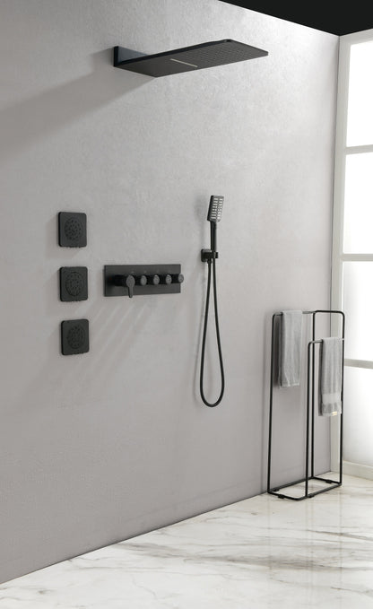 Wall Mounted Waterfall Rain Shower System With 3 Body Sprays & Handheld Shower