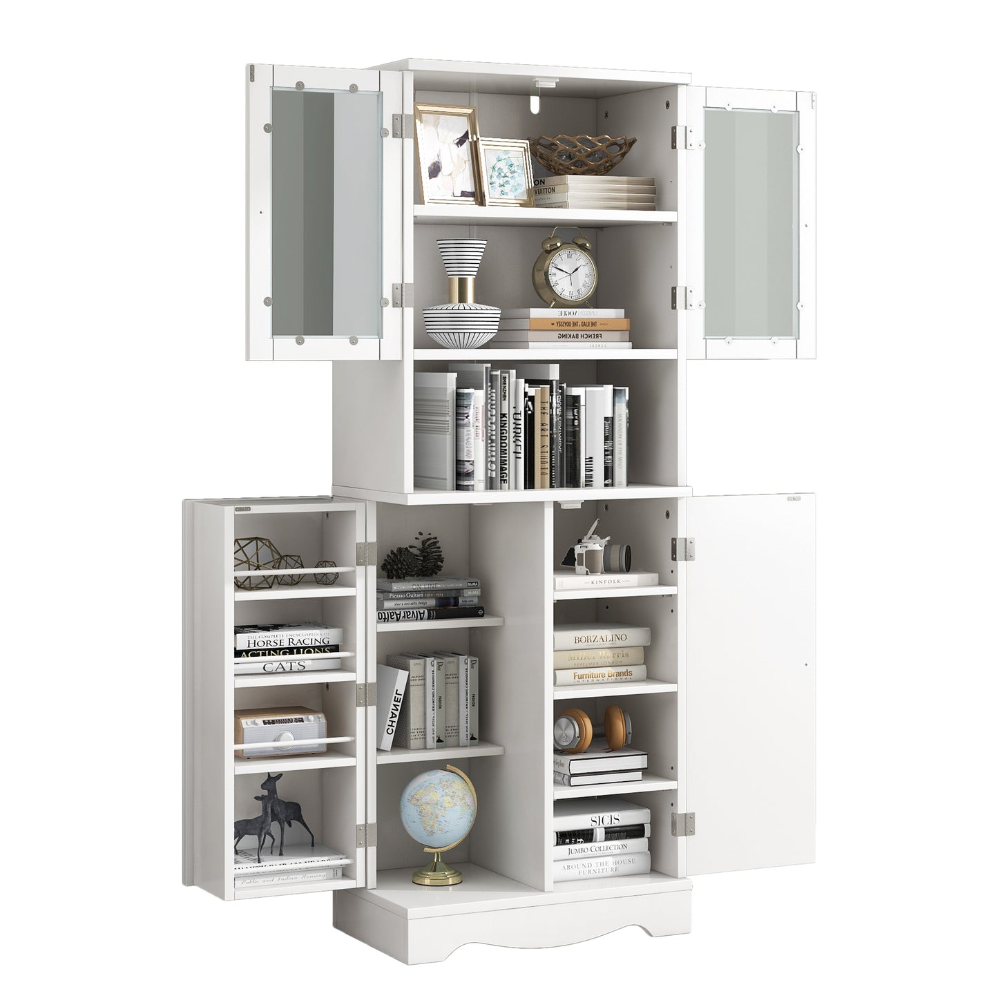 Tall Storage Cabinet with Glass Doors for Bathroom/Office, Multiple Storage Space, White