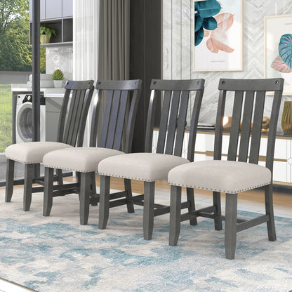 TREXM Set of 4 Fabric Upholstered Dining Chairs with Sliver Nails and Solid Wood Legs (Gray)