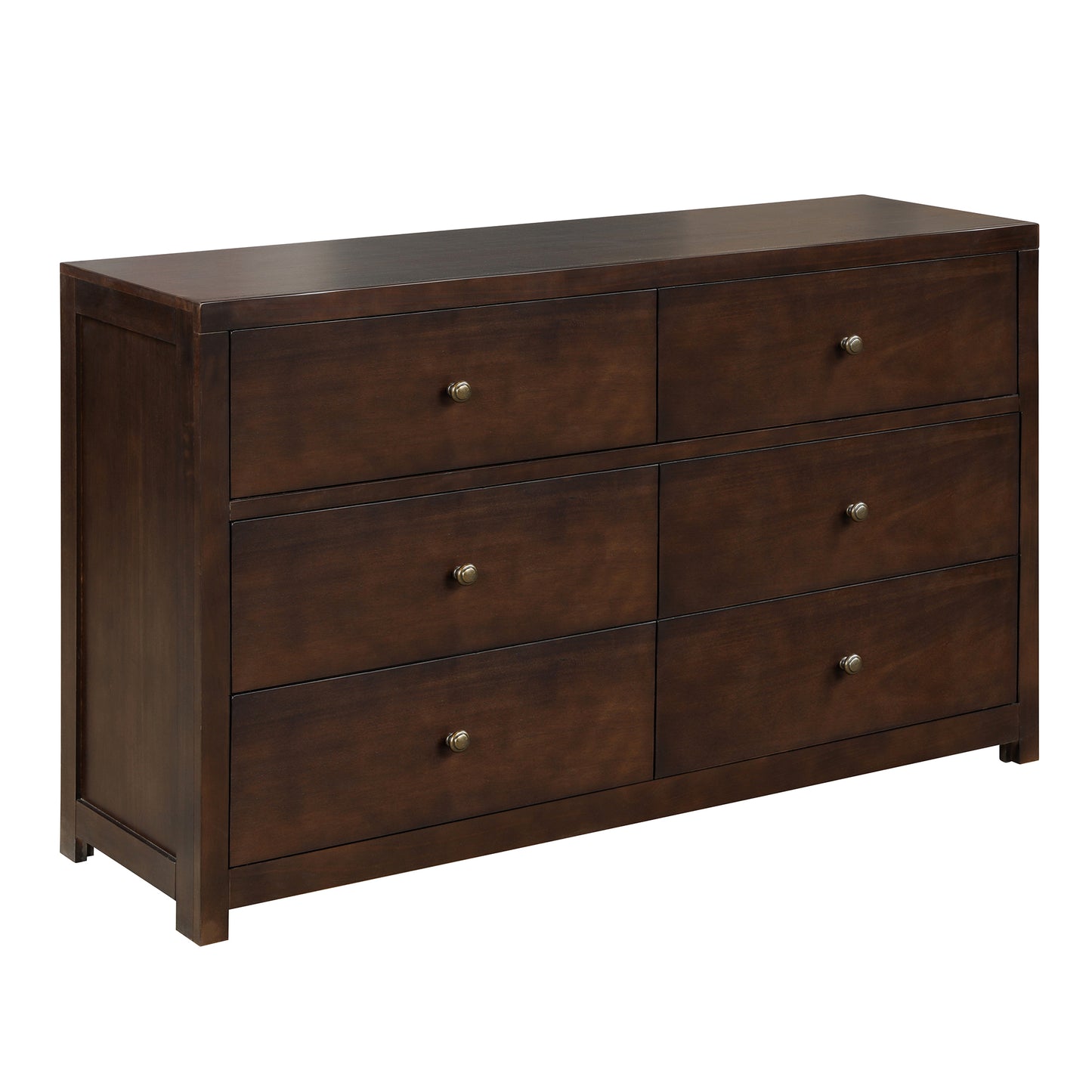 Vintage Aesthetic Solid Wood 6 Drawer Double Dresser in Rich Brown (Dresser of Freely Configurable Bedroom Sets)