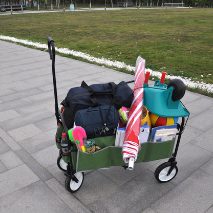 Folding Wagon Garden Shopping Beach Cart (Green)