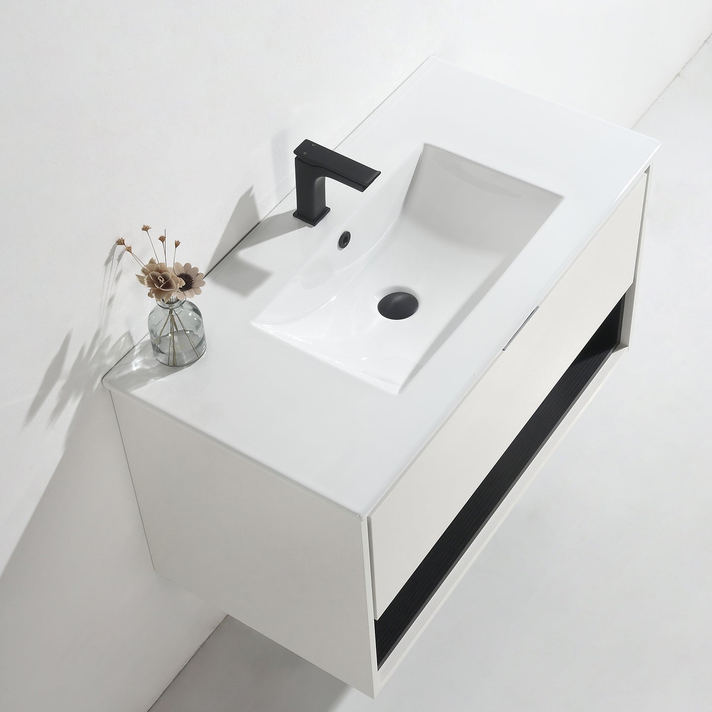 36 inches Wood Floating Bathroom Vanity Combo with Integrated Ceramic Sink and Soft Close Drawer