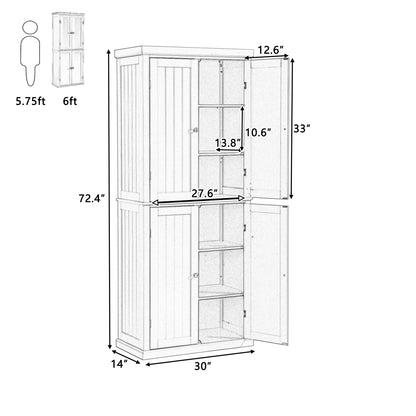 TOPMAX Freestanding Tall Kitchen Pantry, 72.4" Minimalist Kitchen Storage Cabinet Organizer with 4 Doors and Adjustable Shelves, Black