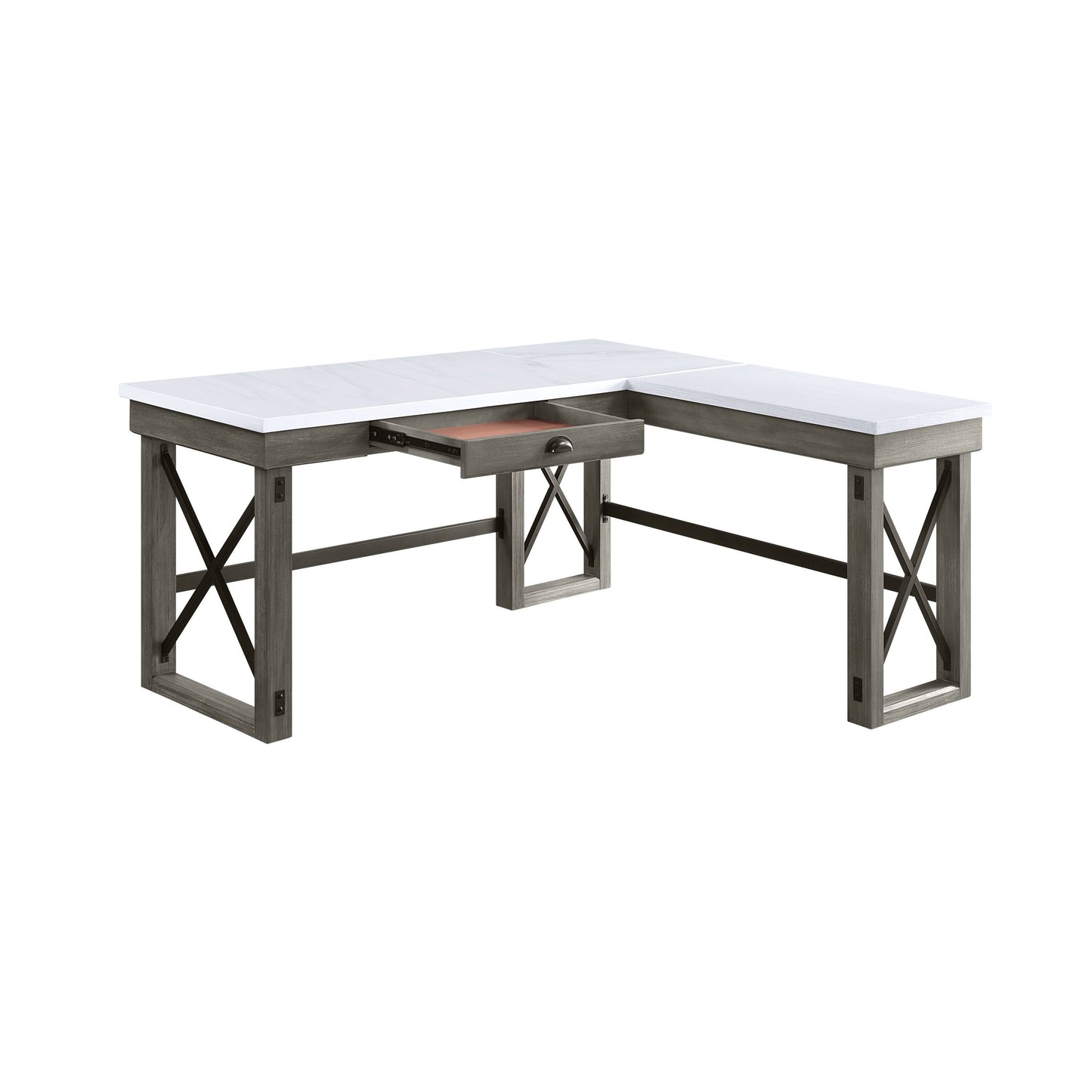 ACME Talmar Writing Desk w/Lift Top in Marble Top & Weathered Gray Finish OF00056