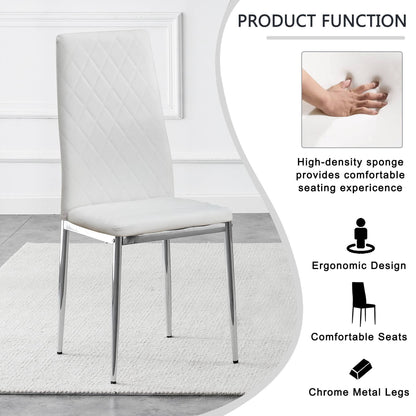 Grid Shaped Armless High Back Dining Chair,2-Piece Set, Office Chair. Applicable to Dining Room, Living Room, Kitchen and Office.White Chair and Electroplated Metal Leg