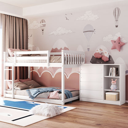 Twin over Twin Bunk Bed with 4 Drawers and 3 Shelves-White（OLD SKU: LP000067AAK）