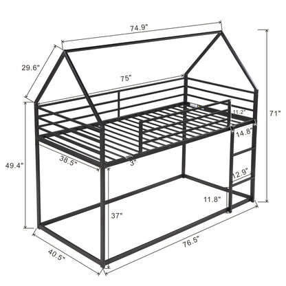 Twin over Twin House Bunk Bed with Built-in Ladder,Black