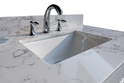 Montary 43‘’x22" bathroom stone vanity top  engineered stone carrara white marble color with rectangle undermount ceramic sink and  3 faucet hole with back splash .