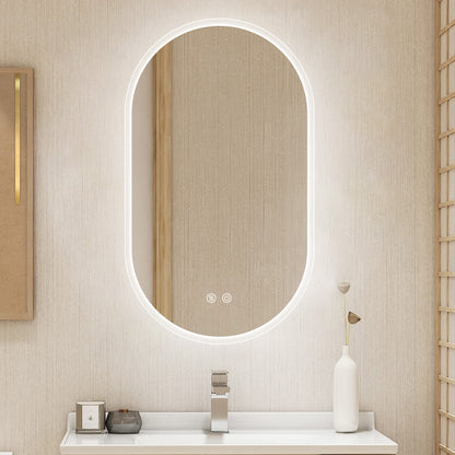 36X24 Inch Bathroom Mirror with Lights, Anti Fog Dimmable LED Mirror for Wall Touch Control, Frameless Oval Smart Vanity Mirror Vertical Hanging