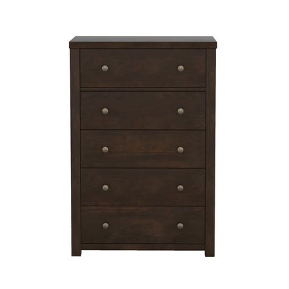 Vintage Aesthetic 5 Drawers Solid Wood Chest in Rich Brown (Chest of Freely Configurable Bedroom Sets)