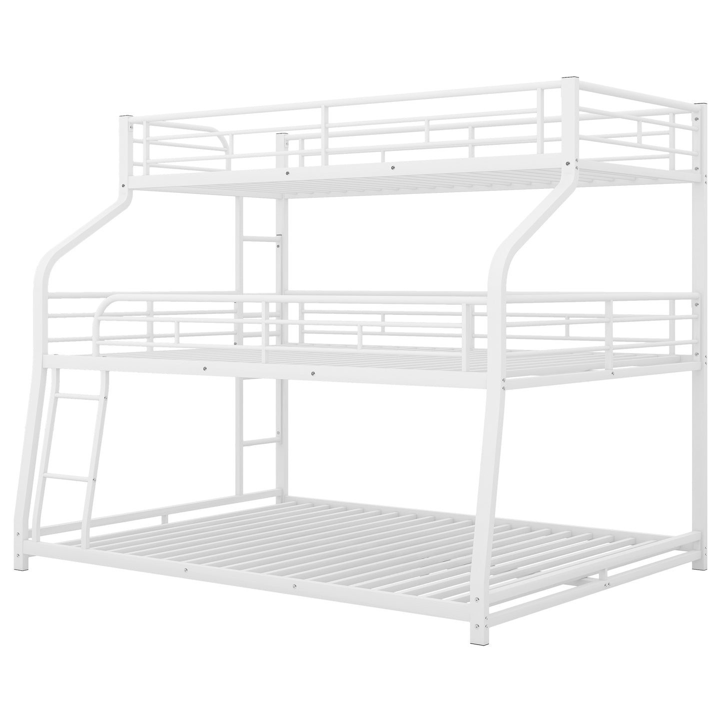 Twin XL/Full XL/Queen Triple Bunk Bed with Long and Short Ladder and Full-Length Guardrails,White