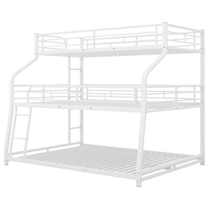 Twin XL/Full XL/Queen Triple Bunk Bed with Long and Short Ladder and Full-Length Guardrails,White