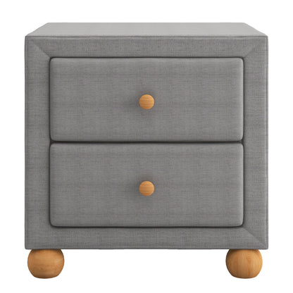 Modern Upholstered Storage Nightstand with 2 Drawers,Natural Wood Knobs,Dark Gray