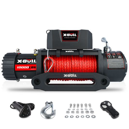 X-BULL Electric Winch 10000 LBS 12V Synthetic Rope Load Capacity Red Rope Jeep Towing Truck Off Road