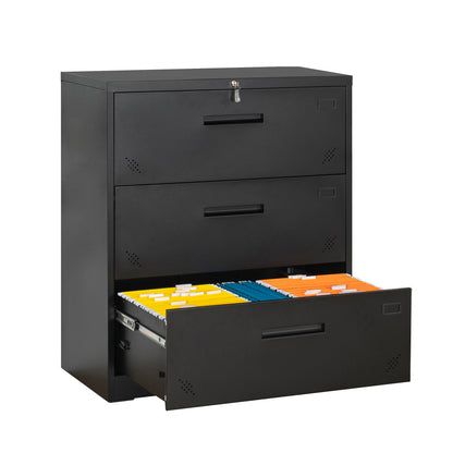 3 Drawer Lateral Filing Cabinet for Legal/Letter A4 Size, Large Deep Drawers Locked by Keys, Locking Wide File Cabinet for Home Office, Metal Steel